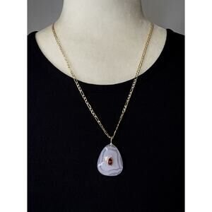 Agate Garnet Sterling Silver Gold Vermeil Pendant Necklace Figaro Chain 20”